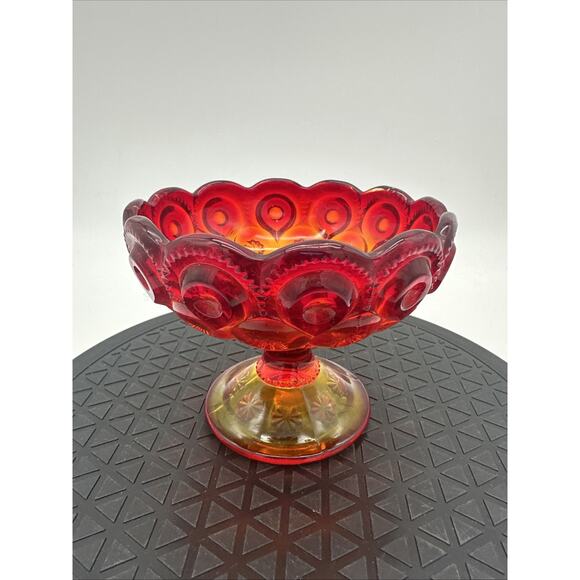 VTG. L.E. Smith Amberina Glass Moon and Stars Candle Holder Red Orange Ombré - Picture 2 of 7